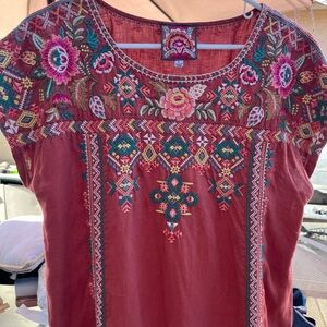 Johnny Was Embroidered Linen Shift Dress